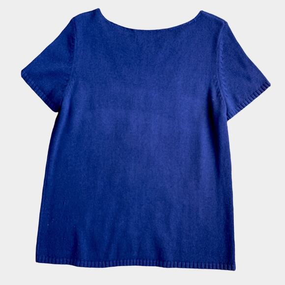 Good Clothes Collection Blue with Blossoms Short Sleeve Knit Sweater size Medium - Picture 2 of 6